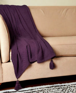 50" X 60" Navy Blue Woven Cotton Throw Blanket with Tassels