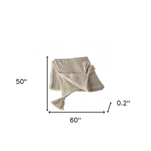 50" X 60" Cream Cotton Woven Throw Blanket with Tassels