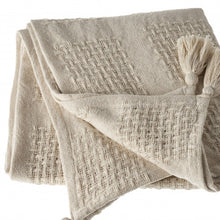 50" X 60" Cream Cotton Woven Throw Blanket with Tassels