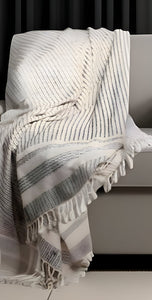 50" X 60" Orange Woven Cotton Striped Throw Blanket with Fringe
