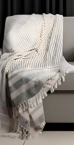 50" X 60" Orange Woven Cotton Striped Throw Blanket with Fringe