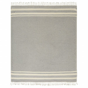 50" X 60" Orange Woven Cotton Striped Throw Blanket with Fringe