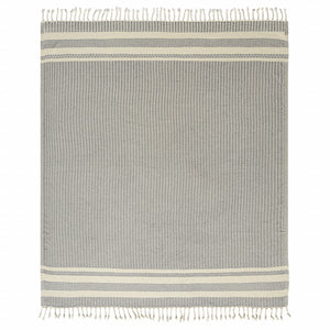 50" X 60" Orange Woven Cotton Striped Throw Blanket with Fringe