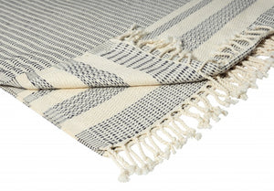 50" X 60" Orange Woven Cotton Striped Throw Blanket with Fringe