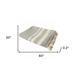 50" X 60" Orange Woven Cotton Striped Throw Blanket with Fringe