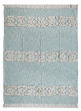 60" X 50" Blue and White Woven Cotton Geometric Throw Blanket with Fringe
