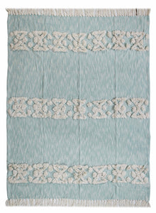 60" X 50" Blue and White Woven Cotton Geometric Throw Blanket with Fringe