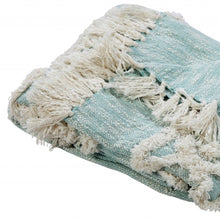60" X 50" Blue and White Woven Cotton Geometric Throw Blanket with Fringe