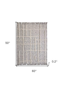 60" X 50" Gray Woven Cotton Striped Throw Blanket with Fringe