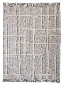 60" X 50" Gray Woven Cotton Striped Throw Blanket with Fringe