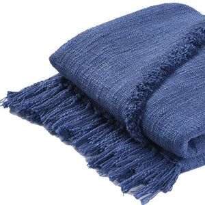 60" X 50" Cream Woven Cotton Throw Blanket with Fringe