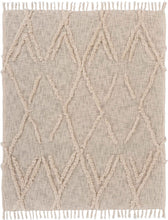 60" X 50" Beige Woven Cotton Geometric Throw Blanket with Fringe