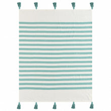 50" X 60" Blue and White Woven Cotton Striped Throw Blanket with Tassels