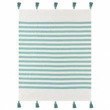 50" X 60" Blue and White Woven Cotton Striped Throw Blanket with Tassels