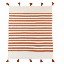 50" X 60" Blue and White Woven Cotton Striped Throw Blanket with Tassels