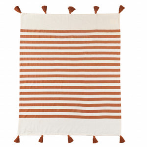 50" X 60" Orange Woven Cotton Striped Throw Blanket with Tassels