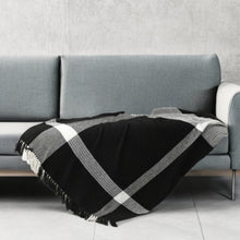 50" X 60" Blue and White Woven Cotton Checkered Throw Blanket with Fringe