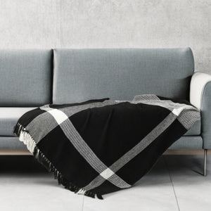 50" X 60" Blue and White Woven Cotton Checkered Throw Blanket with Fringe