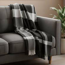 50" X 60" Blue and White Woven Cotton Checkered Throw Blanket with Fringe