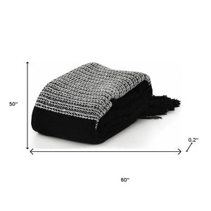50" X 60" Blue and White Woven Cotton Checkered Throw Blanket with Fringe