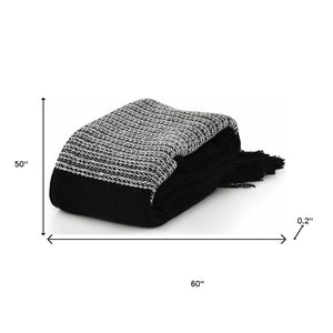 50" X 60" Blue and White Woven Cotton Checkered Throw Blanket with Fringe