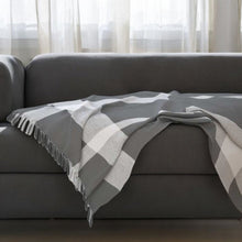 50" X 60" Blue and White Woven Cotton Checkered Throw Blanket with Fringe