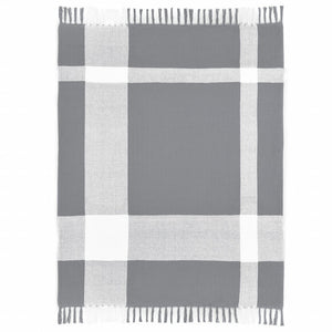 50" X 60" Blue and White Woven Cotton Checkered Throw Blanket with Fringe