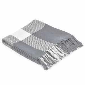 50" X 60" Blue and White Woven Cotton Checkered Throw Blanket with Fringe