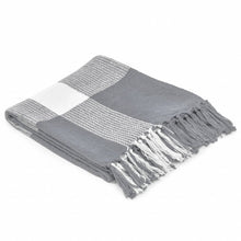 50" X 60" Blue and White Woven Cotton Checkered Throw Blanket with Fringe