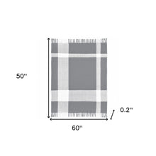 50" X 60" Blue and White Woven Cotton Checkered Throw Blanket with Fringe