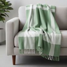 50" X 60" Blue and White Woven Cotton Checkered Throw Blanket with Fringe