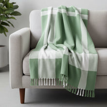 50" X 60" Blue and White Woven Cotton Checkered Throw Blanket with Fringe