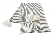 50" X 60" Gray and White Woven Cotton Striped Throw Blanket with Tassels