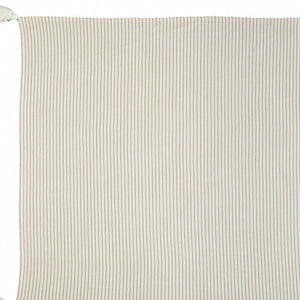 50" X 60" Gray and White Woven Cotton Striped Throw Blanket with Tassels