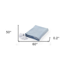 50" X 60" Blue and White Woven Cotton Striped Throw Blanket with Tassels
