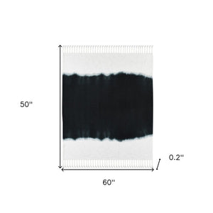 50" X 60" Blue and White Woven Cotton Ombre Throw Blanket with Fringe