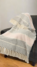 50" X 60" Gray Woven Cotton Striped Throw Blanket with Tassels
