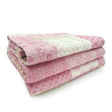50" X 70" Green Patchwork Silk Quilted Kantha Throw Blanket with Embroidery