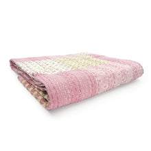 50" X 70" Green Patchwork Silk Quilted Kantha Throw Blanket with Embroidery