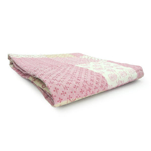 50" X 70" Green Patchwork Silk Quilted Kantha Throw Blanket with Embroidery