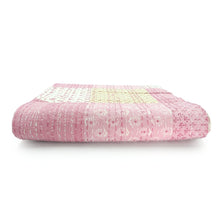 50" X 70" Green Patchwork Silk Quilted Kantha Throw Blanket with Embroidery