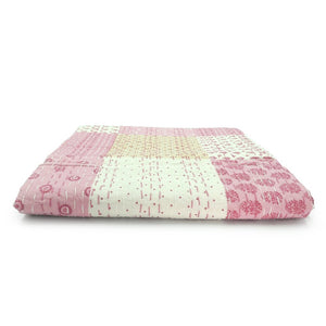 50" X 70" Green Patchwork Silk Quilted Kantha Throw Blanket with Embroidery