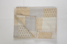 50" X 70" Green Patchwork Silk Quilted Kantha Throw Blanket with Embroidery