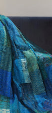 50" X 70" Green Patchwork Silk Quilted Kantha Throw Blanket with Embroidery