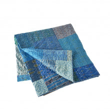 50" X 70" Green Patchwork Silk Quilted Kantha Throw Blanket with Embroidery
