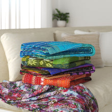 Gray Knitted Cotton Patchwork Throw Blanket