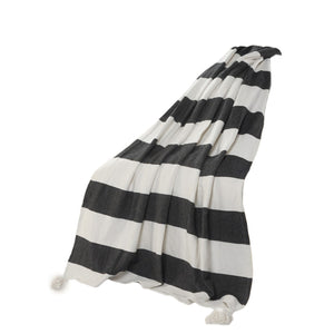 50" X 60" Blue and White Cotton Woven Striped Throw Blanket with Tassels