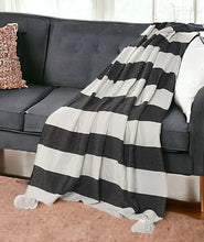 50" X 60" Gray and White Woven Cotton Striped Throw Blanket with Tassels