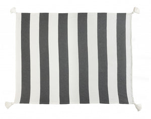 50" X 60" Blue and White Cotton Woven Striped Throw Blanket with Tassels