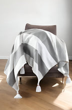50" X 60" Blue and White Cotton Woven Striped Throw Blanket with Tassels